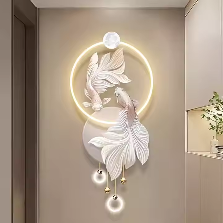 Hot Selling 2024 Koi Cream Style Exquisite Wall Art LED Light Painting UV Frontier Mural Wall Art Home Decoration