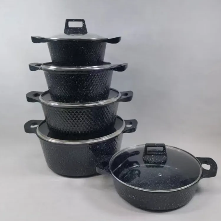 Wholesale Kitchen Nonstick Cookware Sets 10PCS Granite Aluminum Non Stick Cooking Pots and Pans Set